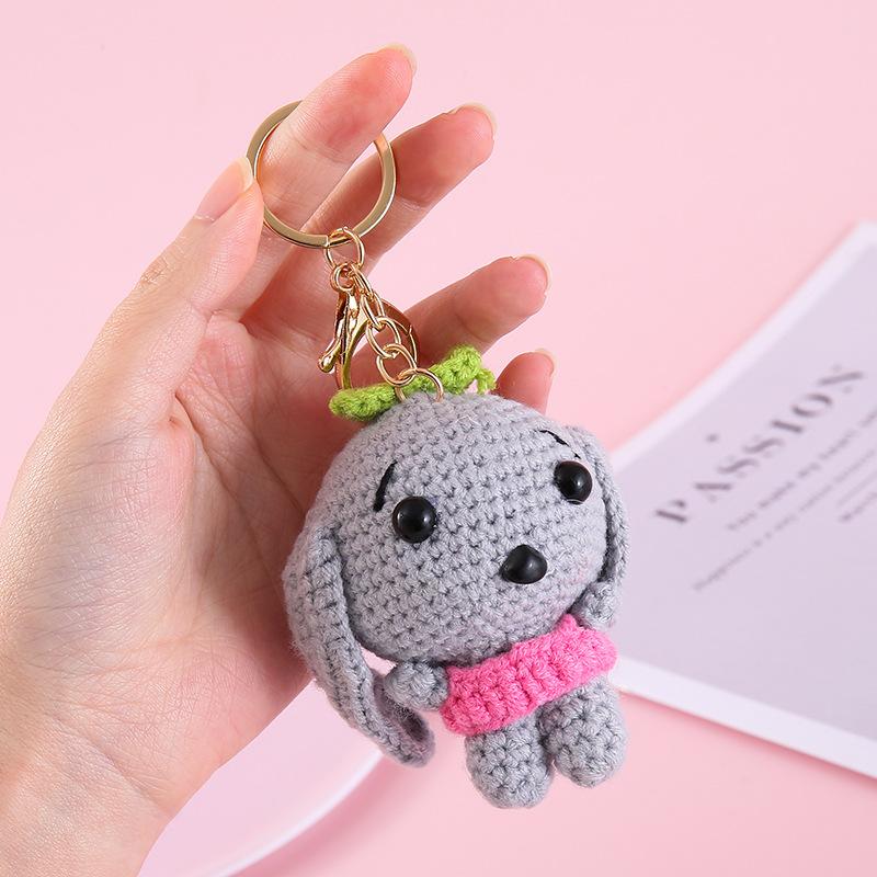 Funny Animal Doll Series Crochet Keychain Creative Knitting Animal Doll Keyrings For Bag Pendant Cute Puppy Knitted Car Keyrings