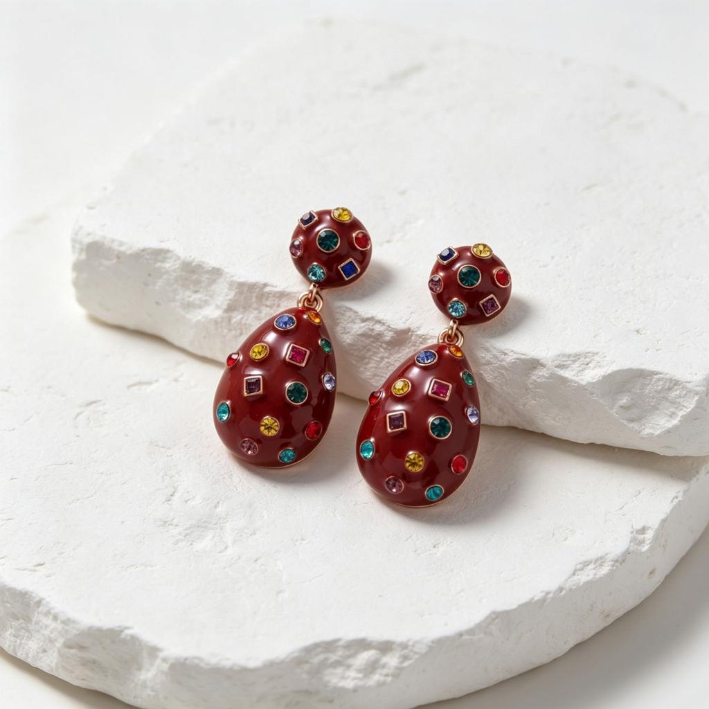 European and American style inlaid colorful diamond earrings versatile high-end design pendant earrings niche temperament earrings