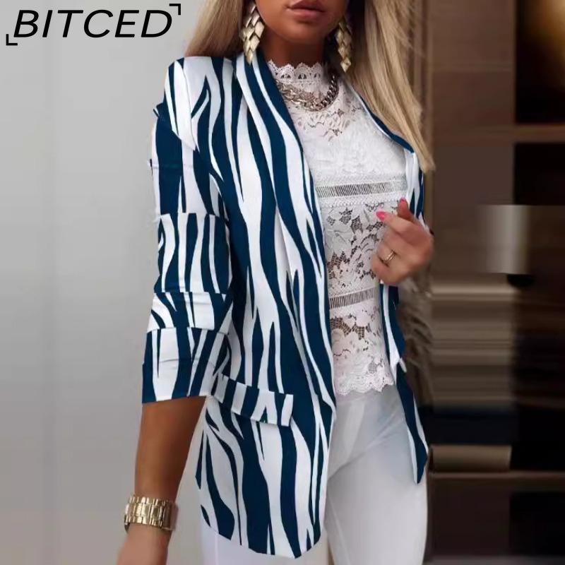 BITCED Women's Vintage Casual Lattice Print Autumn Winter Long Sleeve POLO Neck Jackets & Coats