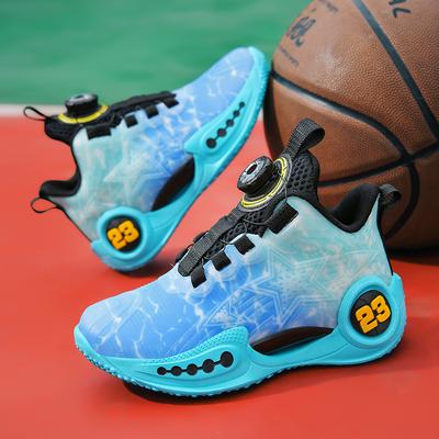 Classmates Boys Rotating Button Children's Basketball Shoes Teens Luminous Actual Combat Non-slip, Wear-resistant and Breathable Sports Shoes