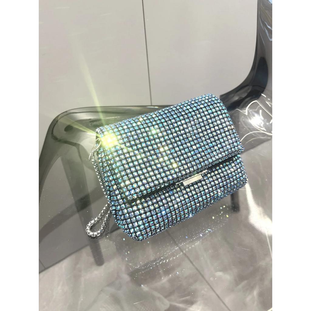 Women's PU leather diamond crossbody shoulder bag small clutch bag retro Hobos Hobos party shiny bag