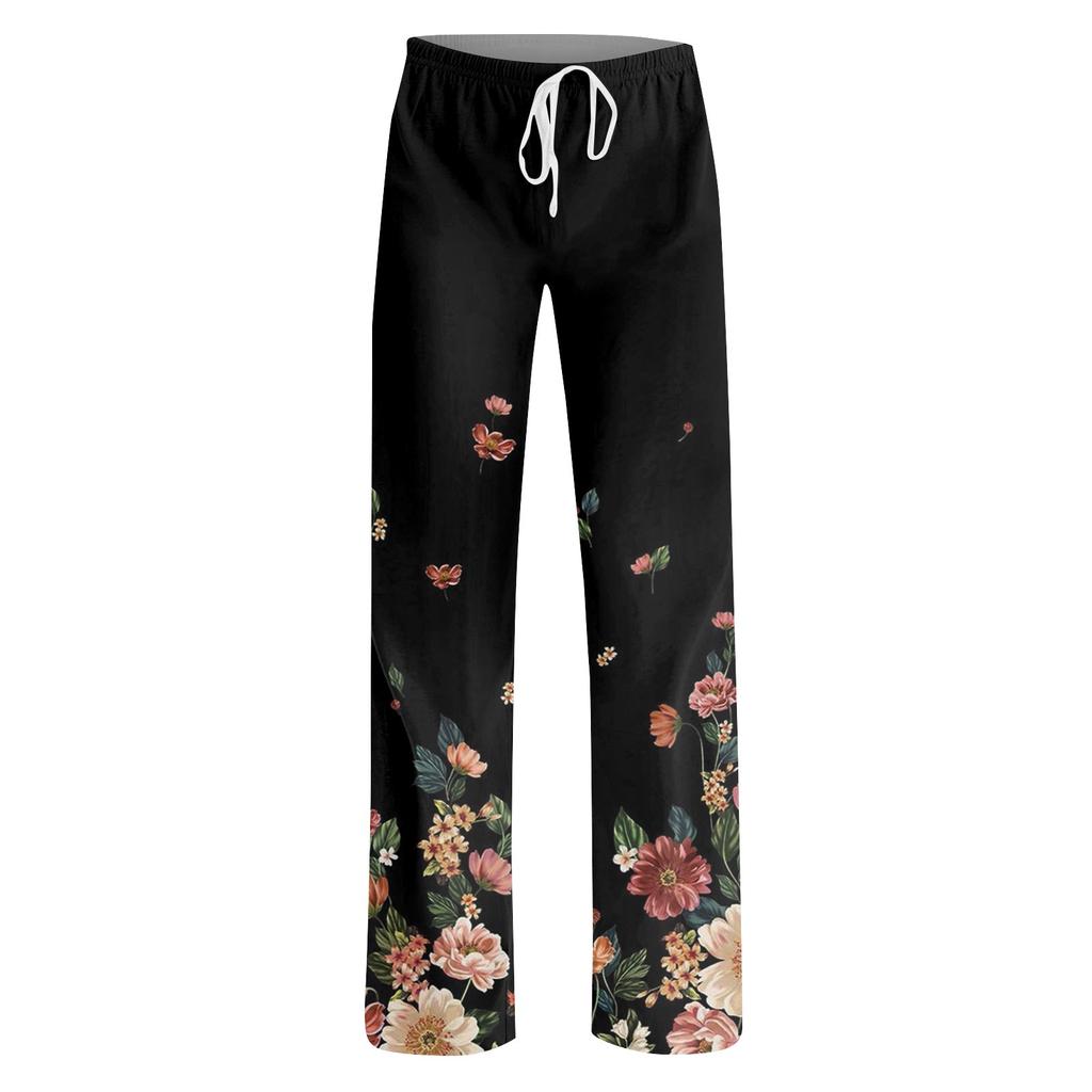 Damen Pyjamahose Nachtwäsche Lässige Hose mit Kordelzug und elastischer Taille Bequeme gerade lockere Yogahose