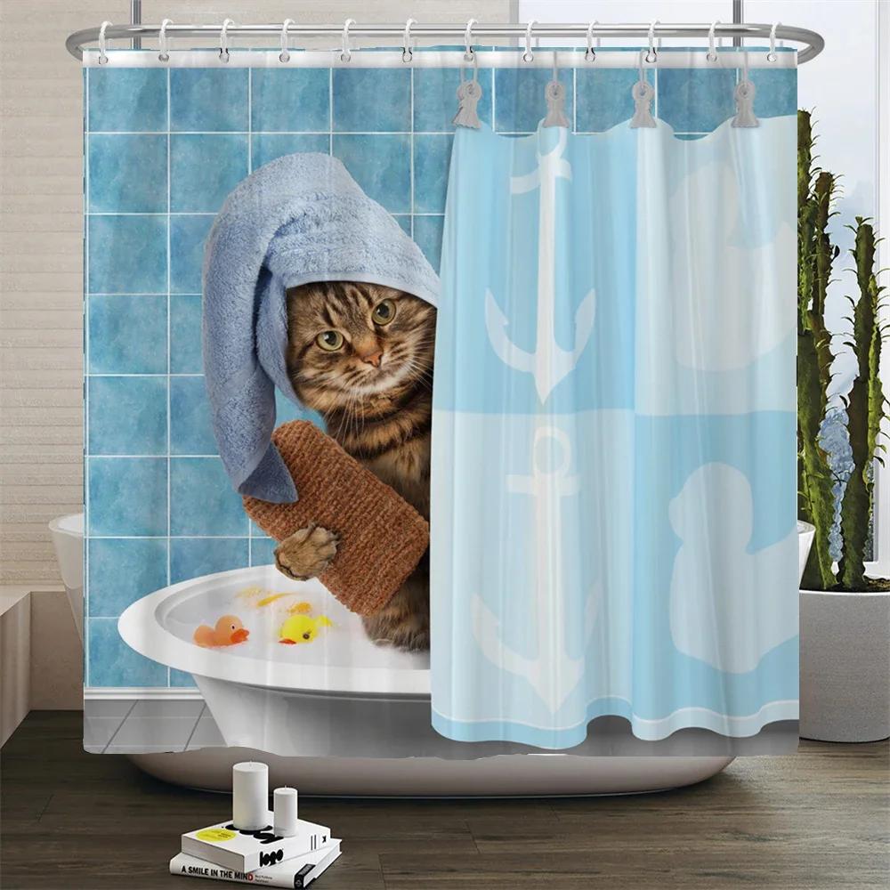 Cat  curtains bathroom  curtain Cute 3D fabric curtain with hooks funny waterproof shower curtain or Mat