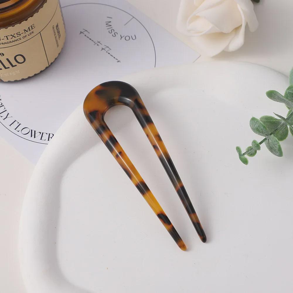 Korean U-Shaped Acetic Acid Hairpin - Elegant Retro Style for Women