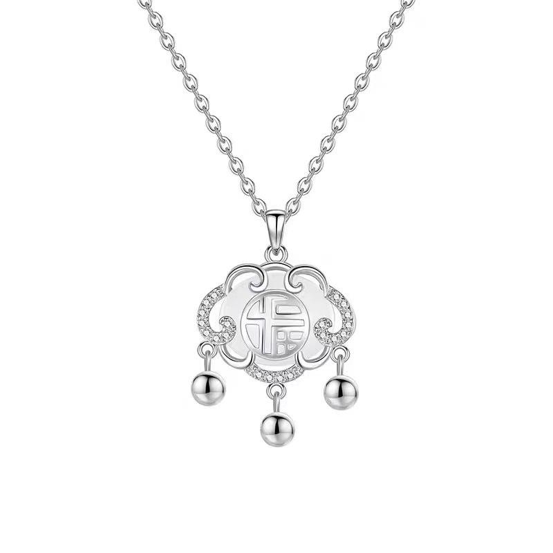 

925 Sterling Silver Safety Lock Necklace Chinese Style Ruyi Pendant for Women New Fashion 925 silver білий