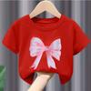 Children's Summer T-shirt Casual Trend Bowknot Print Fashionable Round Collar Short Sleeve Kids' Clothing Summer