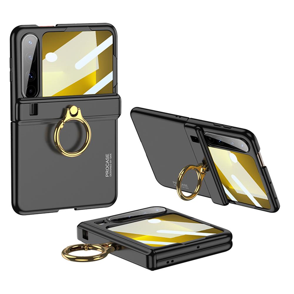 

For Huawei Pura X Case with Ring Kickstand Magnetic Hinge PC Phone Cover with Films Black