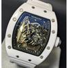 Used New Watch Richard Mille Type Quartz Homage Watch Rubber Tonneau White Skeleton