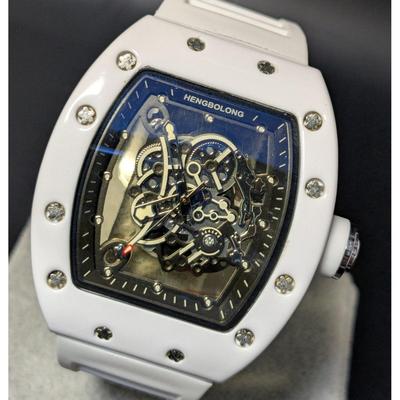 Used New Watch Richard Mille Type Quartz Homage Watch Rubber Tonneau White Skeleton