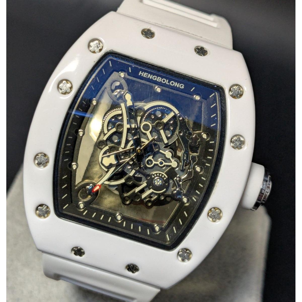 Used New watch Richard Mille type quartz homage watch rubber tonneau white skeleton