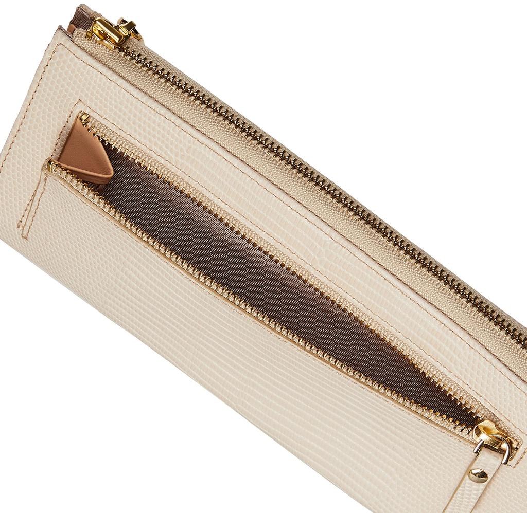 Topkapi Italienisches Leder Eidechsenprägung Lange Geldbörse mit Großem Reißverschluss und Falte, LUCIA, Damen, Blassbeige, Einheitsgröße