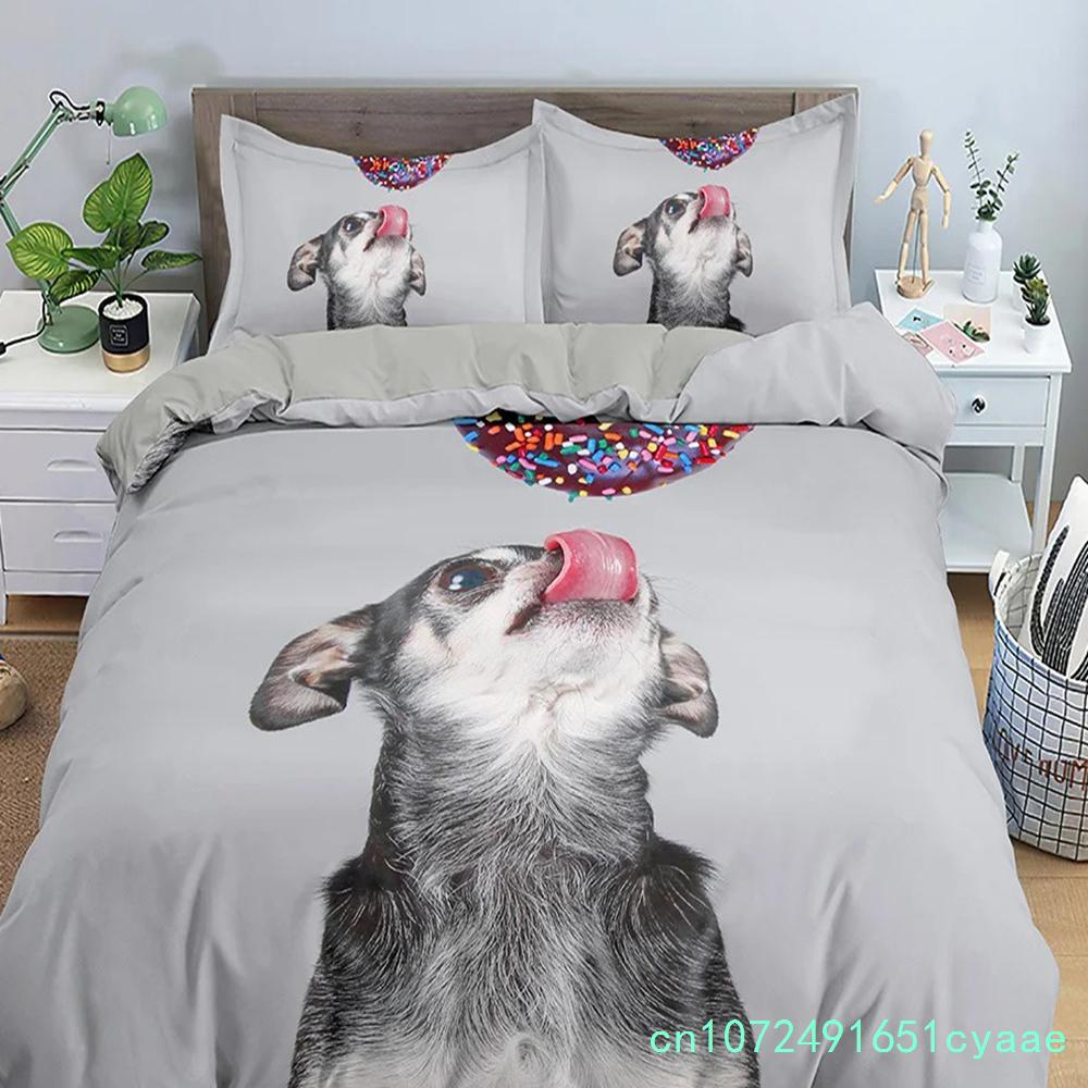 Animal Pet Duvet Cover Set Cute Dog Hugging Donut Bedding Set For Kids 3D Dog Comforter Cover Soft Polyester Quilt Cover