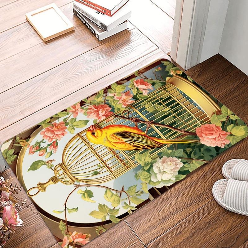 Vintage Hummingbird Printing Non-Slip Small Rug Waterproof Easy To Clean Floor Mat for Indoor Outdoor Use Durable Home Decorate