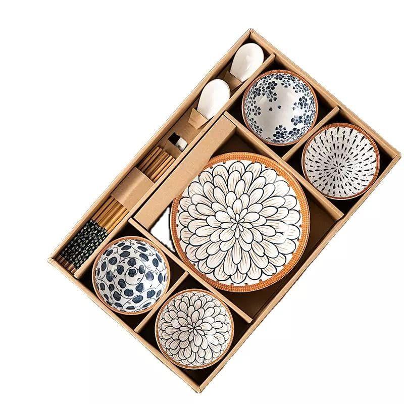 Porcelain Japanese Ramen Bowls And Spoons Set With Chopsticks-Rice Or Soup And Noodles Dessert Bowls For Rice Soup Snack Bowl Microwave