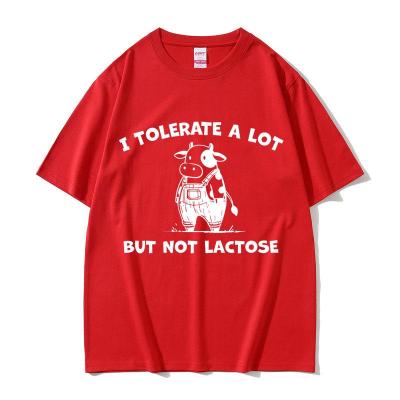 Ich toleriere viel, aber keine Laktose T-Shirt Niedliche Kuh Lustiges Meme T-Shirt Herren Lässig Vintage Baumwolle Kurzarm T-Shirts Oberteile