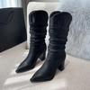 Fashion Elegant Heeled Fleece-Lined Slip on Women's Half High Boots Sale Designer Luxury Cosplay Goth 2025 New in Ladies Mid Calf Shoes