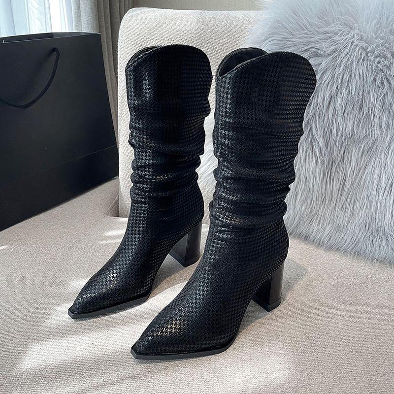 Fashion Elegant Heeled Fleece-Lined Slip on Women's Half High Boots Sale Designer Luxury Cosplay Goth 2025 New in Ladies Mid Calf Shoes