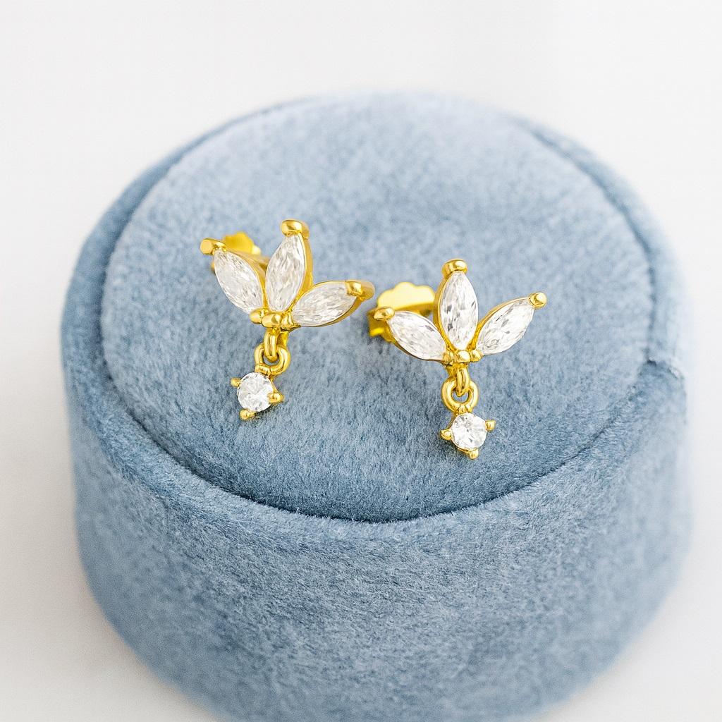 Marquise Cluster Floral Stud Earrings - Sterling Silver Yellow Plated