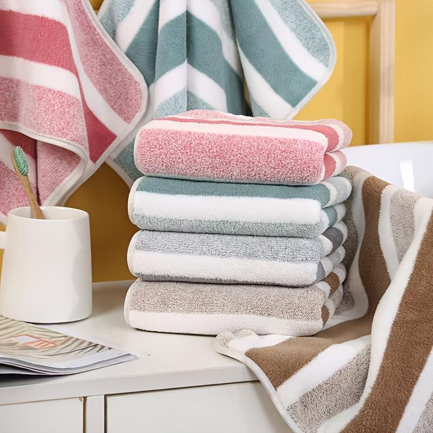 8PCS Striped Towels Set Quick Dry Absorbent Bathroom Towels, 2x Bath Towels 2x Hand Towels 4x Washcloth, for Adults Home Spa