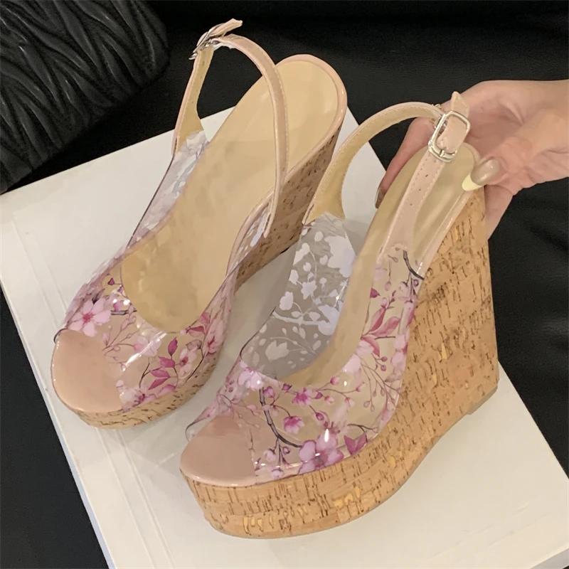 Fashion Eilyken Summer Peep Toe Platform Heels Wedges Women's Sandals Designer Totem Transparent Buckle Strap Party Shoes Zapatos Mujer