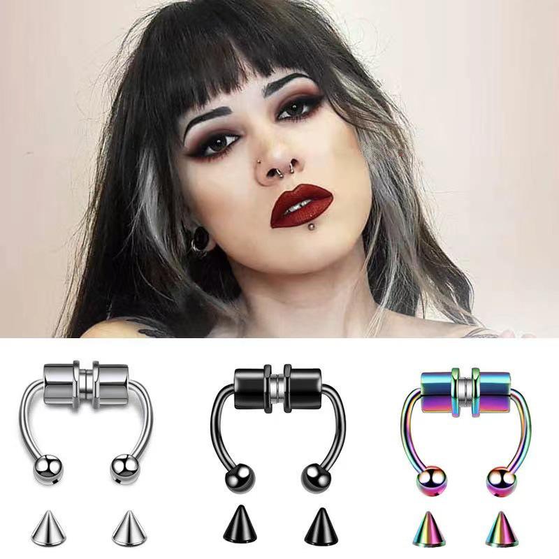 Stainless Steel Magnetic Nose Ring - Non-Piercing Hoop & Stud Clip Jewelry