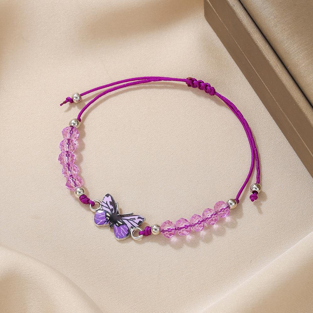 Butterfly braided bracelet, couple girlfriend beaded hand rope, alloy butterfly adjustable wax wire bracelet