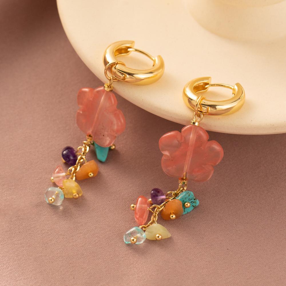 Trendy Irregular Natural Stone Flower Tassel Earrings Fashion Womens