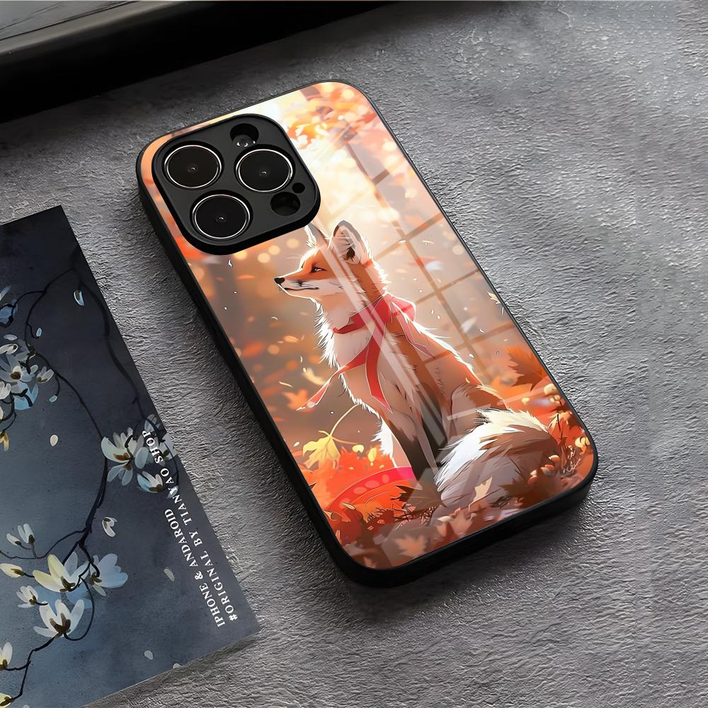 Leaves Fall Fox Halloween Phone Case For IPhone 17 Air 16 E Pro Max 15 14 13 Mini 12 Pro 11 Max Plus Black Glass Cover