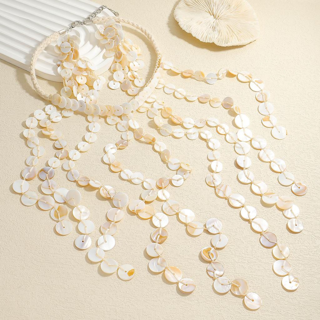Trendy Shell Tassel Necklace Earrings Set For Women Bohemia Handmade Rope Chain Jewelry Set Summer Holiday Beach Accessory
