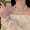Exaggerated Baroque Irregular Faux Pearl Choker Necklace With Golden Toggle Clasp Circle Pendant Jewelry For Women