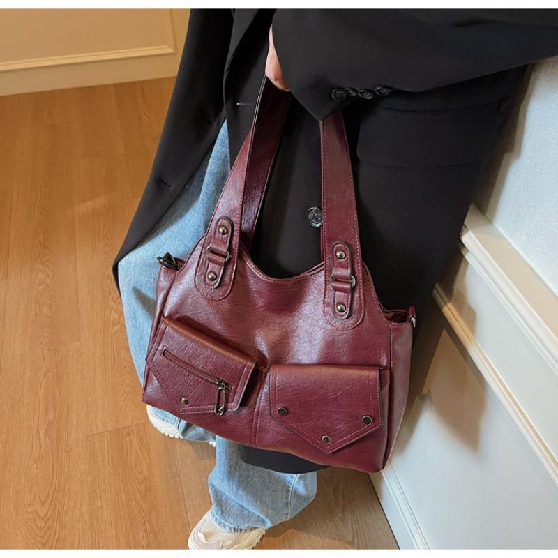 Retro shoulder bag contrasting color splicing tote bag