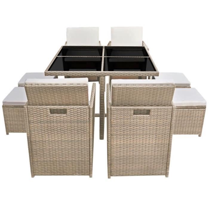 Salon de jardin encastrable en rotin - Beige - 109 x 109 x 74 cm
