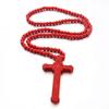 Religious Wood Beads Necklace Wood Crucifix Pendant Chain Handmade Rosary Necklace  Women