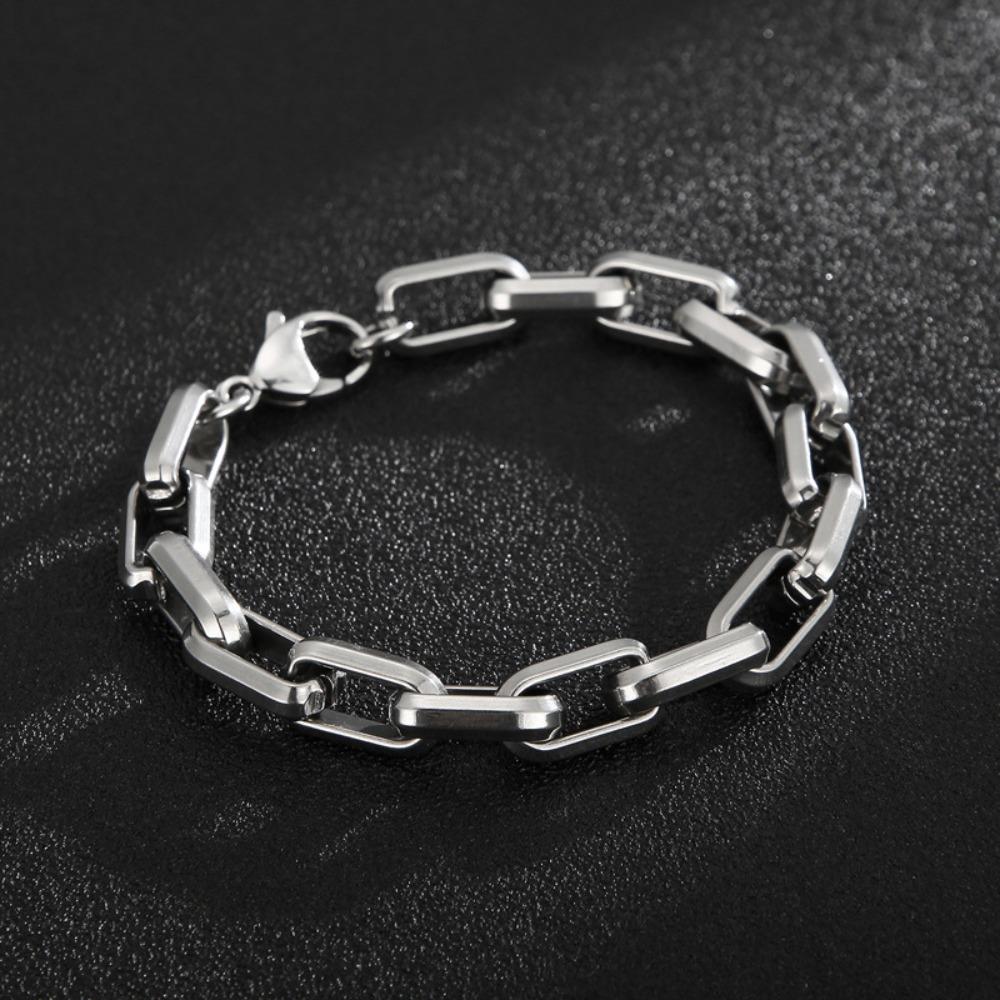 Punk Square Buckle Chain Bracelet Fashionable Creative Stainless Steel Design Casual Party for Men Jewelry