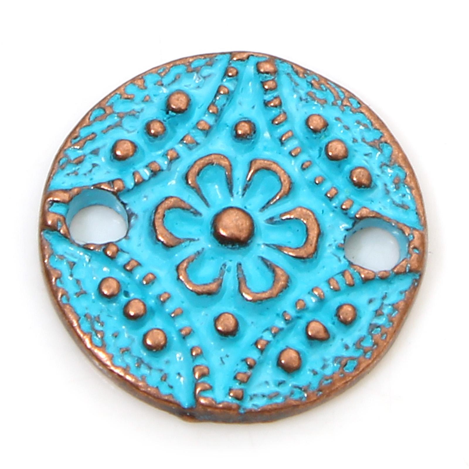 

10PCs Bohemian Round Flower Horse Moon Pattern Charms Blue Patina Geometric Connectors Diy Necklace Bracelet Jewelry Supplies