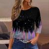 3/4 Length Sleeve Womens Tops Floral Print Vintage Fashion Casual Loose With Round Neck Plus Size Shirts