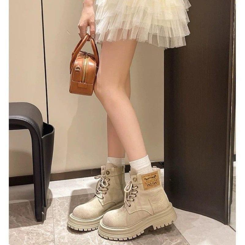 Thick-soled heightening Martin boots women's new autumn and winter high-end rhubarb boots versatile short boots