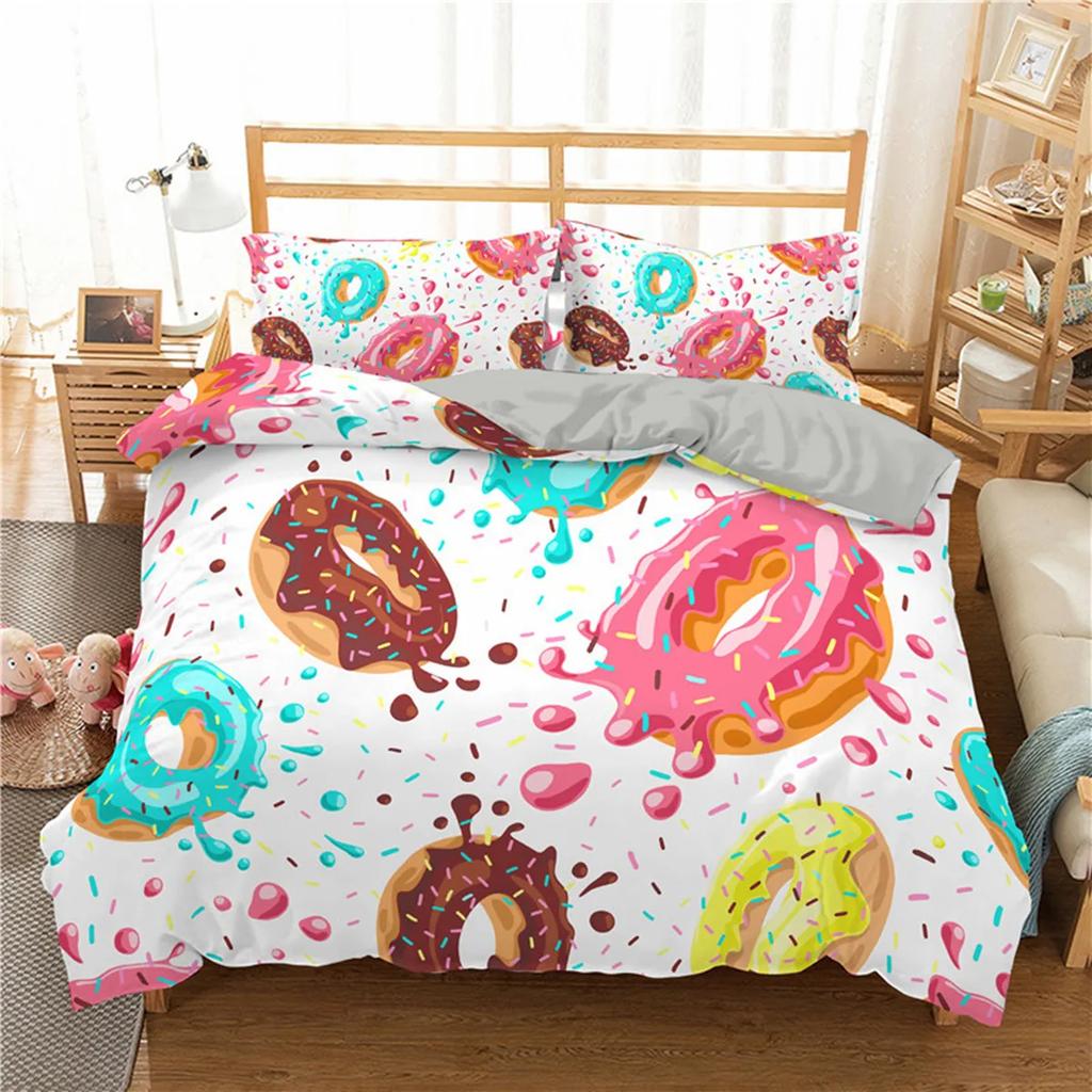 Colorful Donut Duvet Cover Cartoon Sweet Chocolate Dessert for Kids Girls Food Theme Bedroom Decorations Polyester Quilt Cover