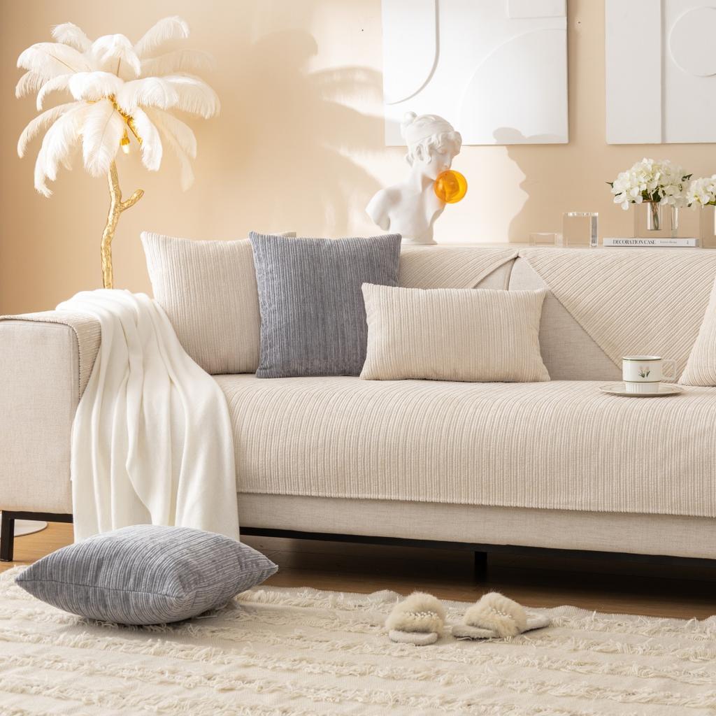 Simplized Solid Thick Non-Slip Chenille Sofa Cushion Cover, Geometric Line Design Universal Sofa Cushion Cover Four Seasons