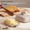 Minimalist Kitchen Decor Ceramic Butter Dish with Lid And Wooden Knife, Countertop Stoneware Container Tray, Keeper for Fridge Storage & Table Serving