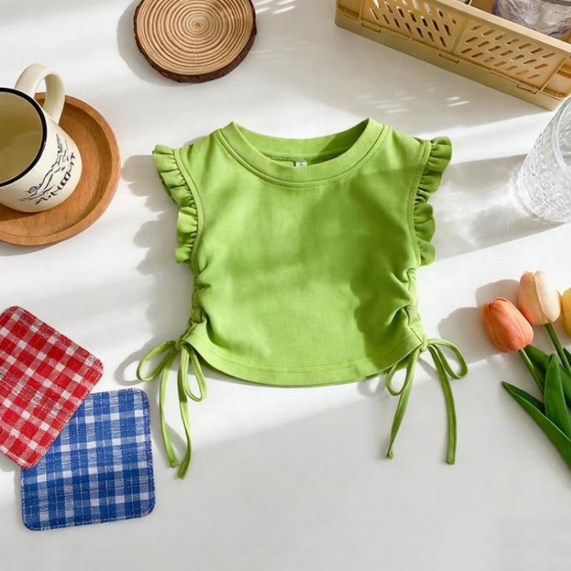 Summer Short-sleeve Tops Girls' Clothes Korean Version Basic and Simple T-shirt Children's Clothing Solid Color Sleeveless Top
