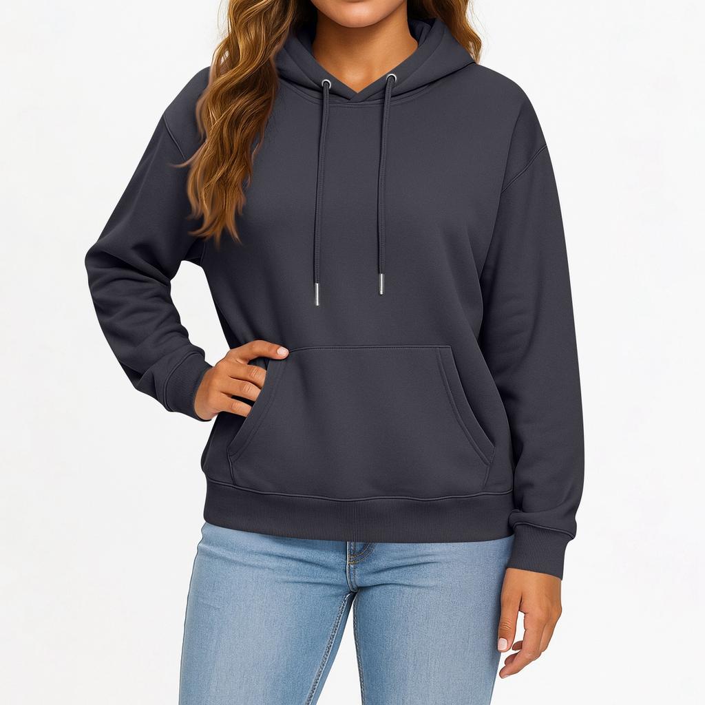 Women's And Men's Fashion Solid Color Long Sleeved Hooded Pullover With Pockets Casual Adult Sweatshirt Top