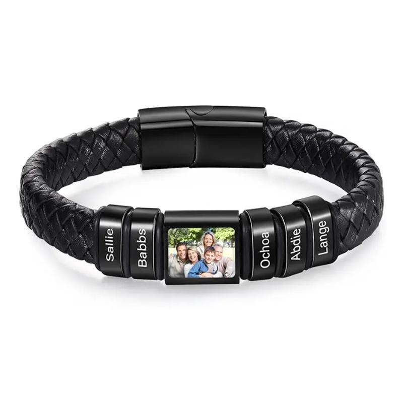 Personalizovaný náramek s fotografií pro muže, náramek s vlastním obrázkem, kožený gravírovaný náramek, šperk jako dárek pro muže, chlapce, manžela
