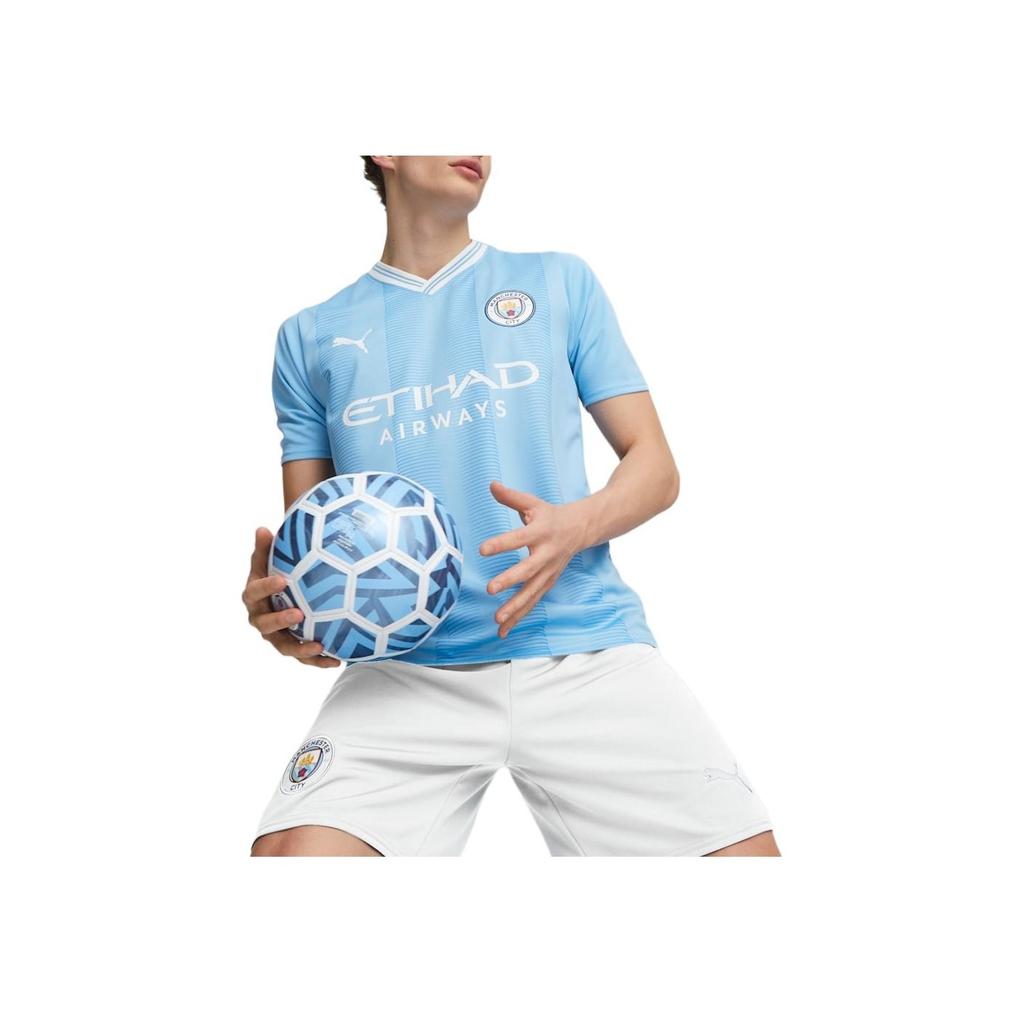 Puma Manchester City Home Jersey Series Letter Logo Print V-Neck Pullover Short Sleeve T-Shirt Men Tops Blue 770438-01