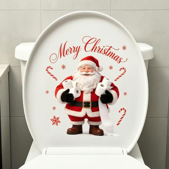 Christmas Gift for Friends Funny Santa Hug Paper Toilet Sticker, Peel And Stick Winter Scene Decoration Bathroom Decal, Humorous Holiday