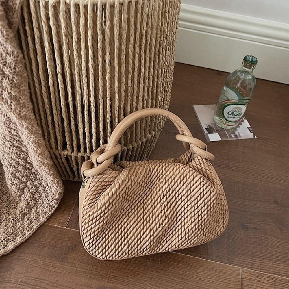 PU Leather Solid-color Woven Shoulder Bag Moderate Capacity Crossbody Bag Vacations