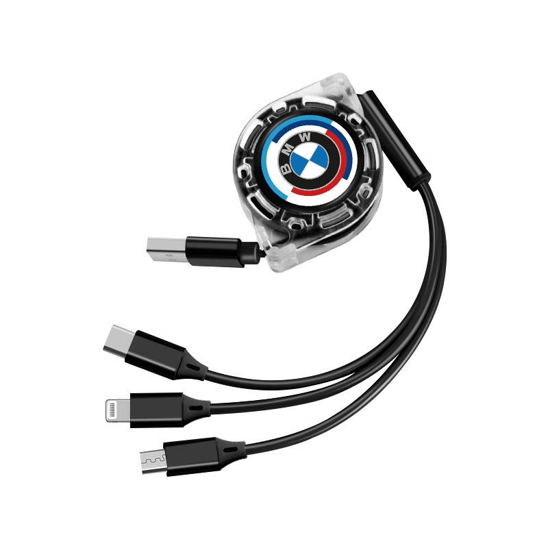 DKHN5 Retractable Car Charging Cable 3 in 1 Multi USB Cord For BMW Performance F25 F26 F15 F16 E90 E91 E92 E60 E84 G22 G32 F13 Sticker