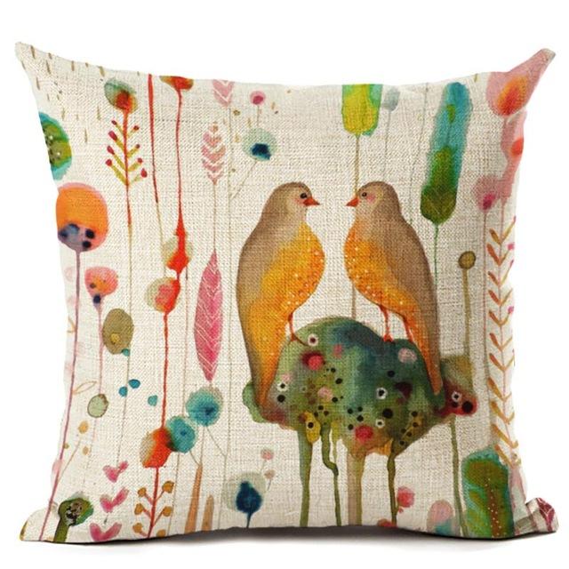 Animal Bird Pattern Cushion Cover Bird Cotton Linen Decorative Pillowcase For Sofa Plant Pillow Case Cover Kussensloop Almohada