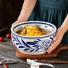 Retro Blue & White Porcelain Double Ear Round Jar - Large Deep Soup or Rice Bowl, Creative Ceramic Tableware for Hotels & Restaurants