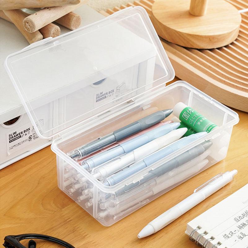 Transparent Plastic Stationery Box for Kids - Large Capacity for Crayons, Paintbrushes, Pencils